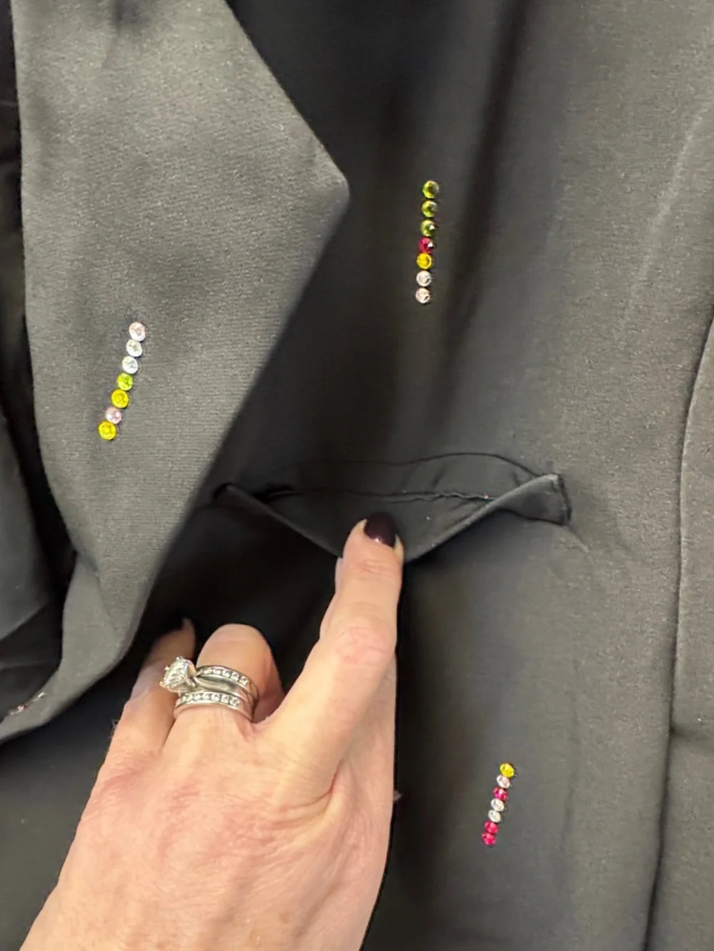 Black‎ Embroidered Notch Lapel Blazer with Multicolor Accents